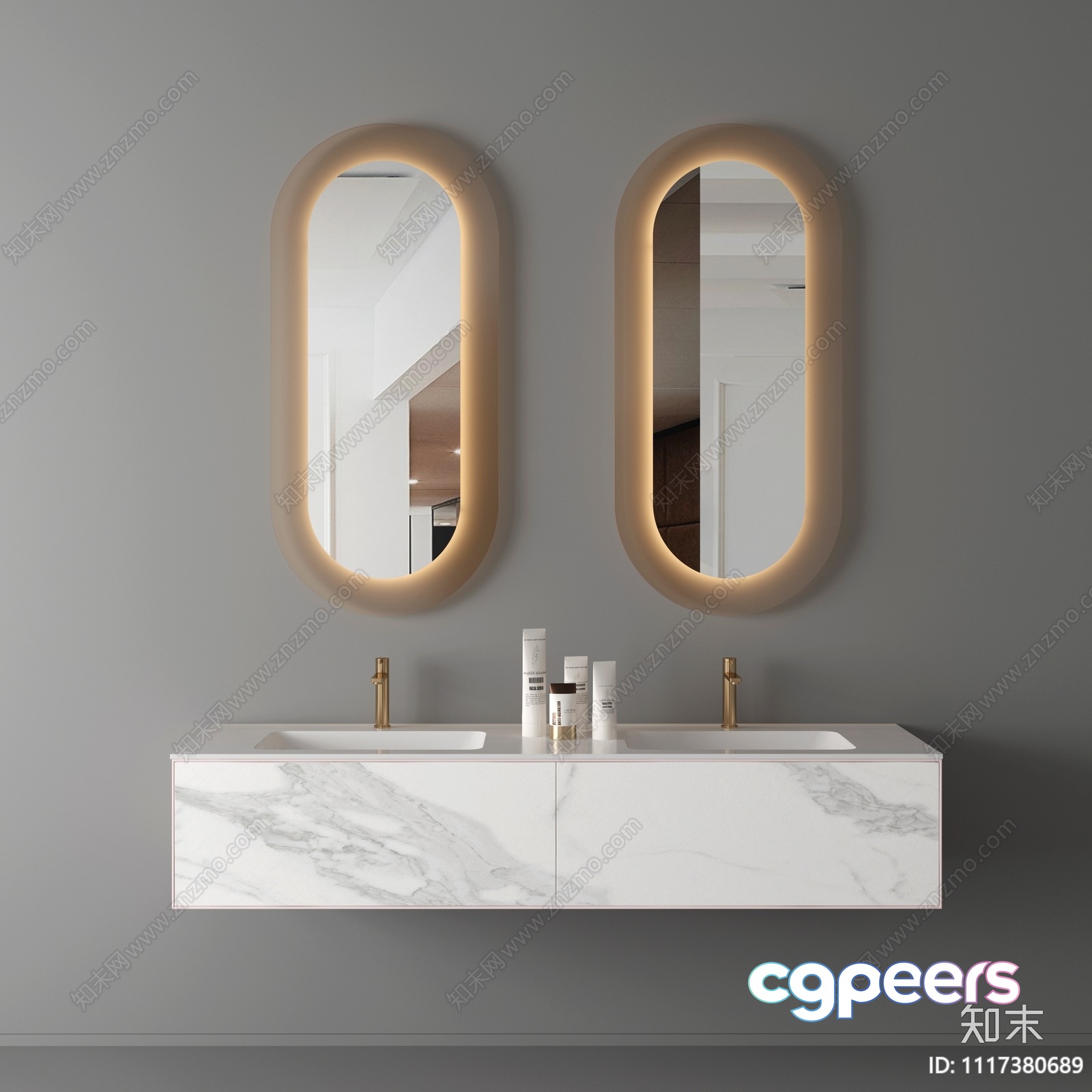 A Double Sink Vanity With Two Mirrors 3D Model - 15189 - VRAY Render A Double Sink Vanity With Two Mirrors 3D Model - 15189 - VRAY Render