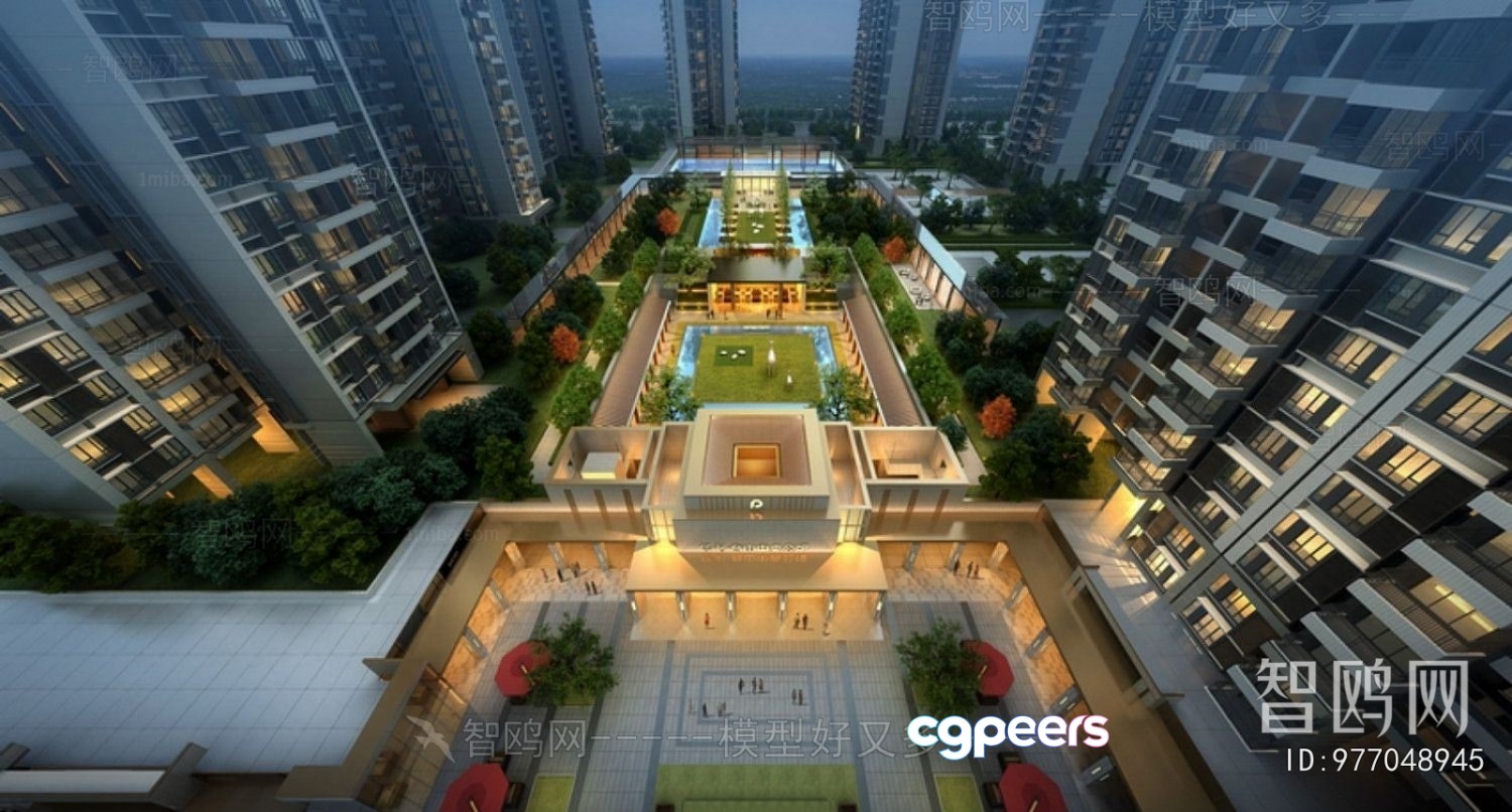 Modern Apartment Building 3D Model - 2686 - VRAY Render
