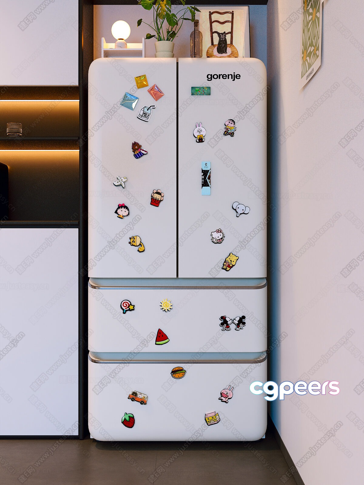 White Fridge With Cartoon Magnets 3D Model - 21667 - VRAY Render White Fridge With Cartoon Magnets 3D Model - 21667 - VRAY Render