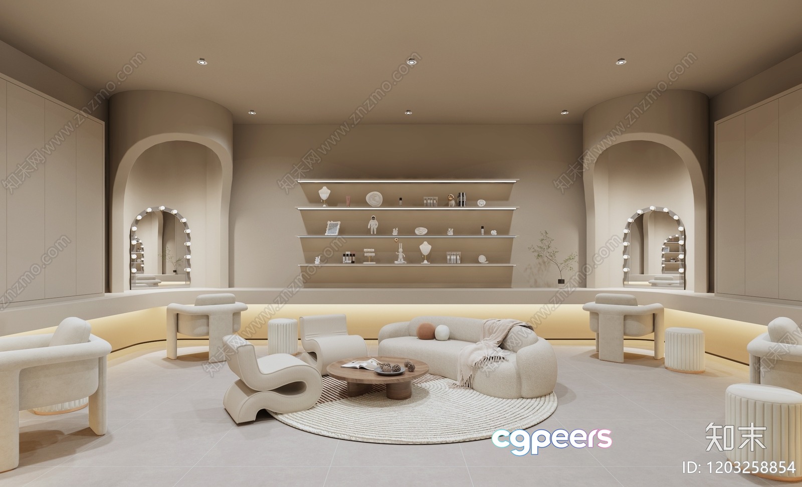 Modern Beige Living Room 3D Model - 7148 - VRAY Render