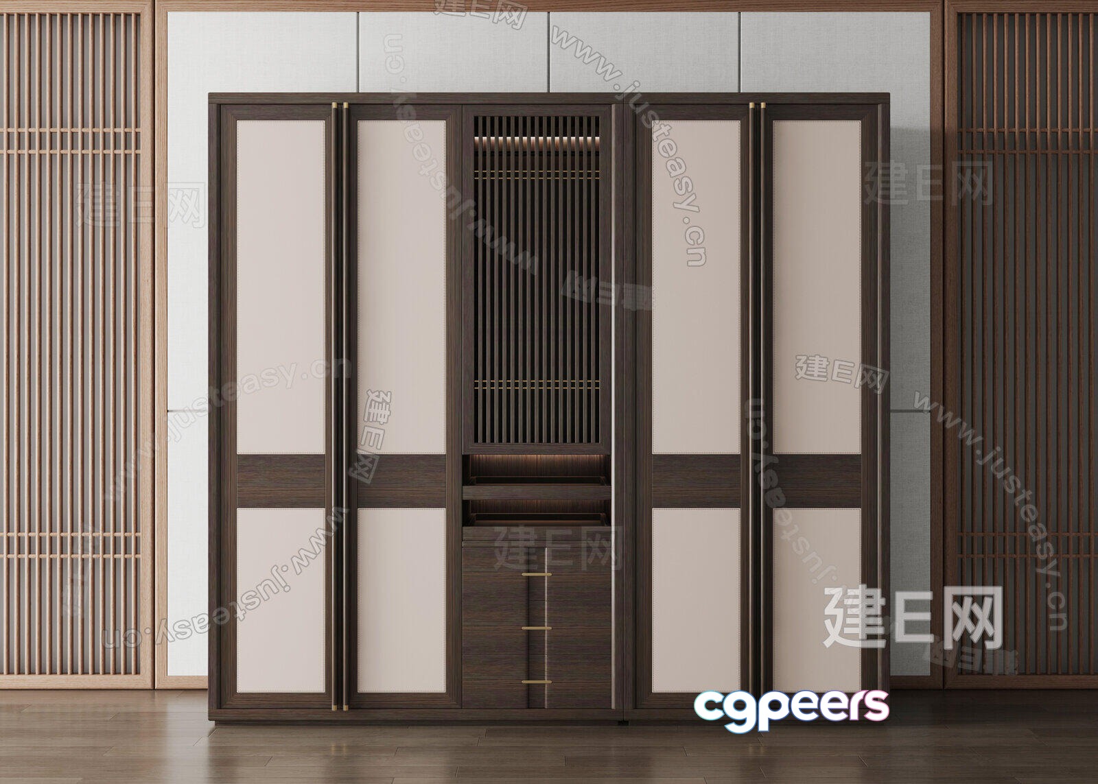 A Large Dark Brown And White Cabinet 3D Model - 21729 - VRAY Render