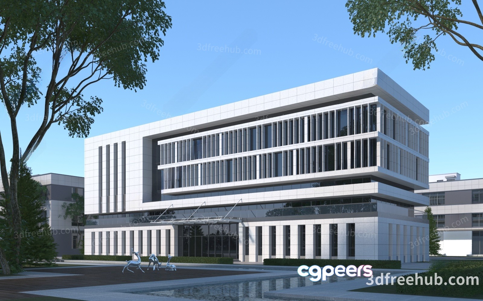 A Modern White Building 3D Model - 19653 - VRAY Render A Modern White Building 3D Model - 19653 - VRAY Render