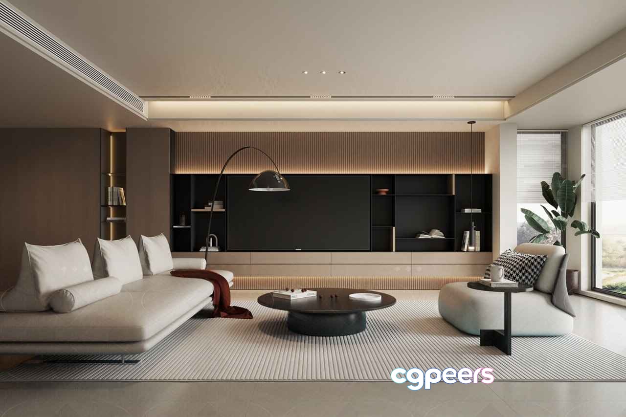 Modern Living Room 3D Model - 19068 - VRAY Render