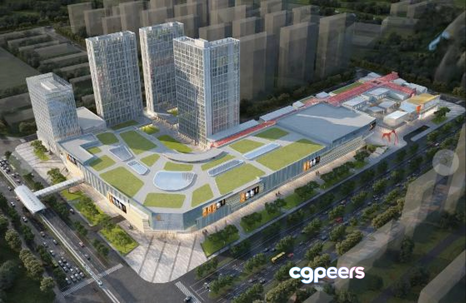 A Large Building With A Green Roof 3D Model - 1709 - VRAY Render