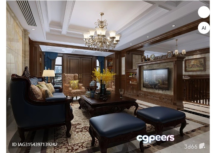 Classic Living Room 3D Model - 5439 - VRAY Render
