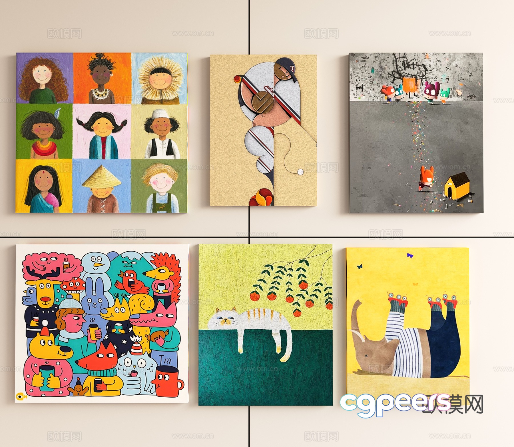 A Collection Of Colorful Artwork 3D Model - 17627 - VRAY Render A Collection Of Colorful Artwork 3D Model - 17627 - VRAY Render