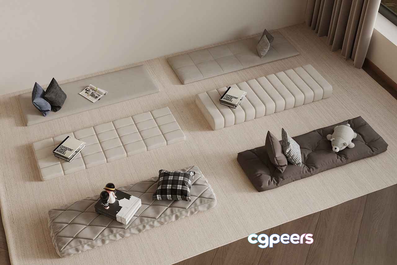 Modern Japanese-Inspired Seating Area 3D Model - 13070 - VRAY Render