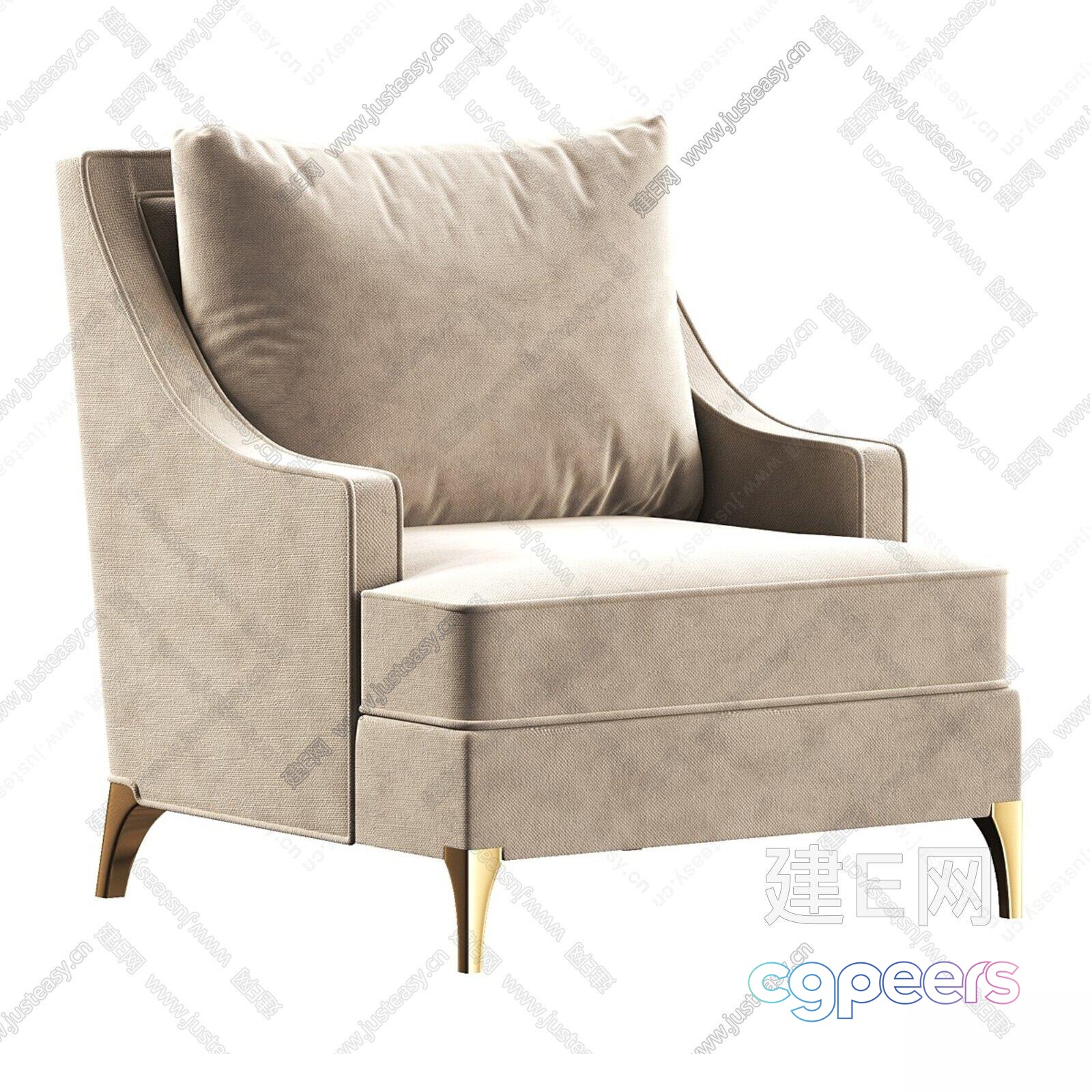 A Beige Armchair 3D Model - 5754 - VRAY Render A Beige Armchair 3D Model - 5754 - VRAY Render