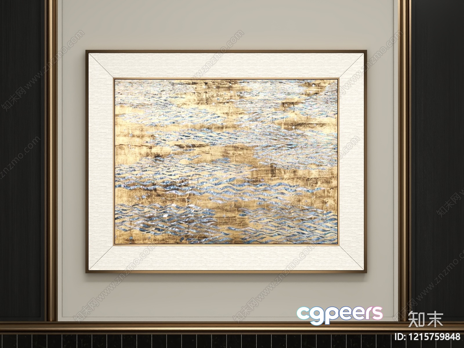 Gold And Blue Abstract Painting 3D Model - 13128 - VRAY Render