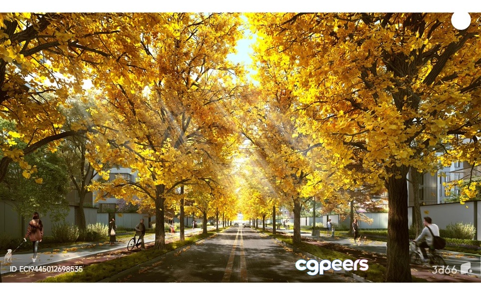 Autumn Street Scene 3D Model - 17840 - VRAY Render Autumn Street Scene 3D Model - 17840 - VRAY Render
