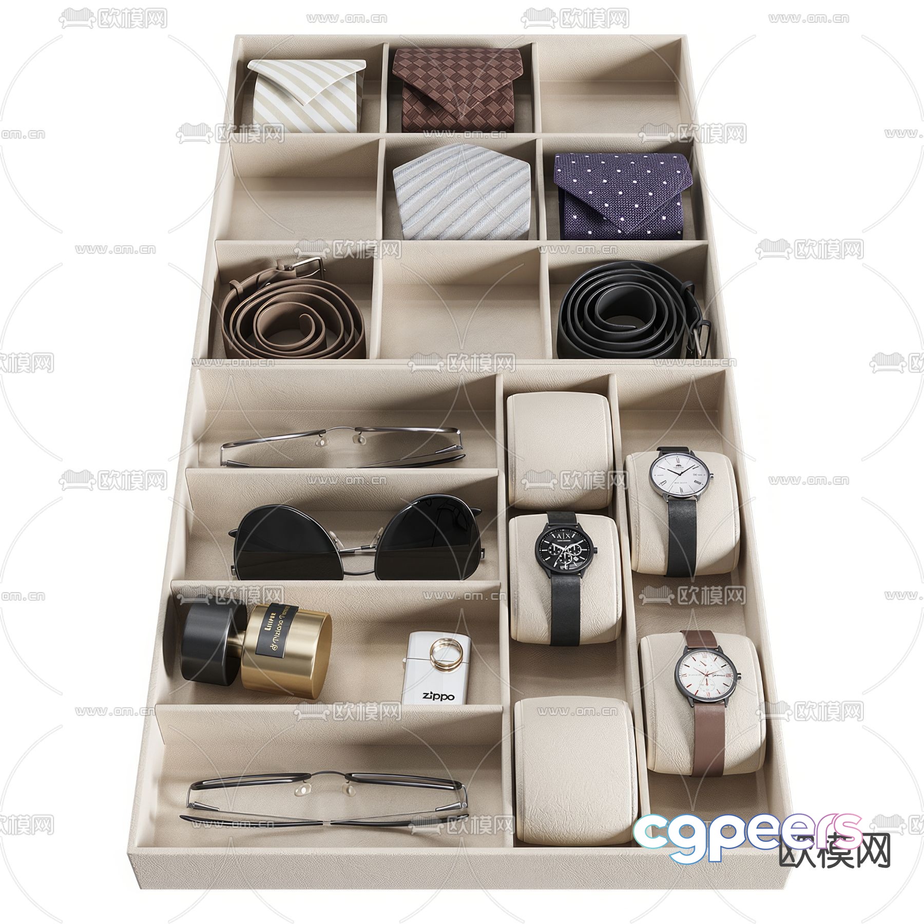 A Beige Organizer With Various Accessories 3D Model - 10862 - VRAY Render