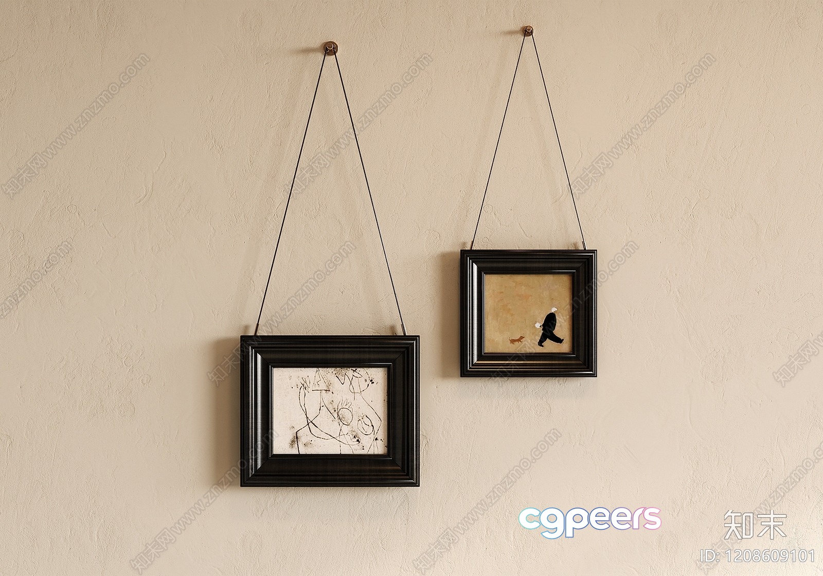Two Small Framed Pictures Hanging On A Wall 3D Model - 807 - CORONA Render Two Small Framed Pictures Hanging On A Wall 3D Model - 807 - CORONA Render