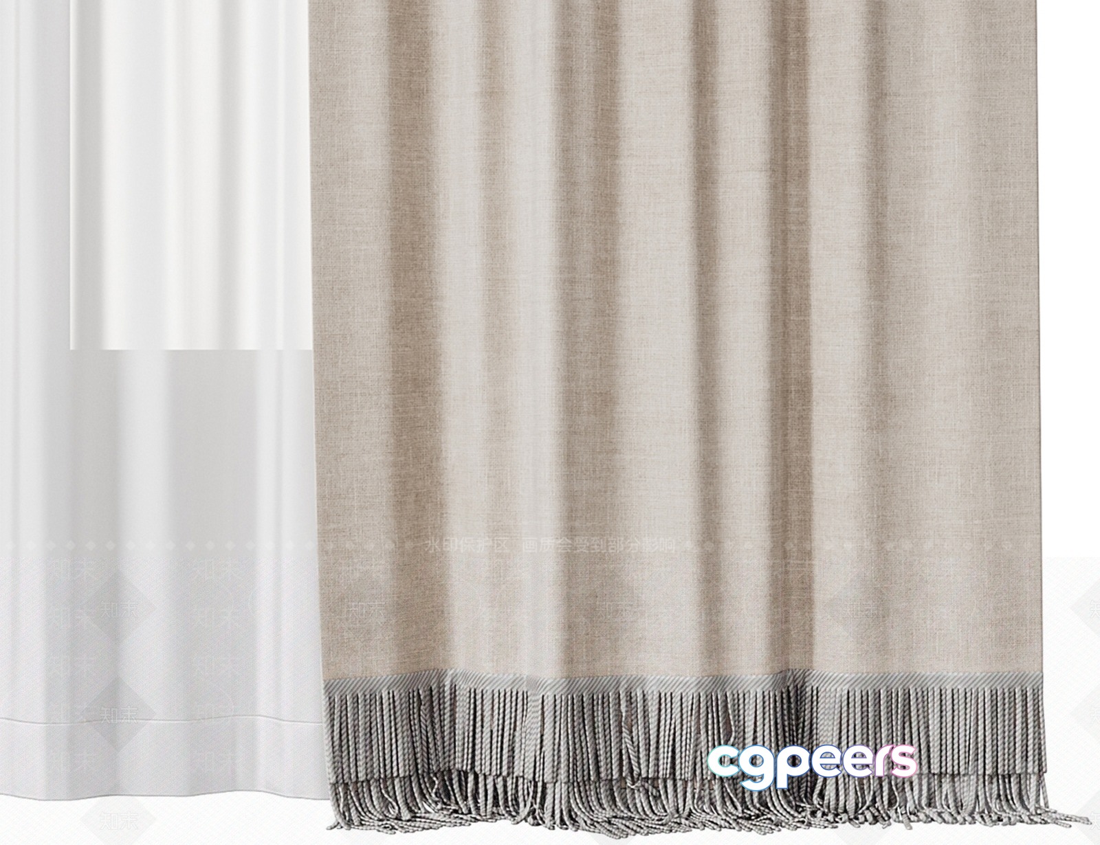 A Beige Curtain With Fringe 3D Model - 6872 - VRAY Render A Beige Curtain With Fringe 3D Model - 6872 - VRAY Render
