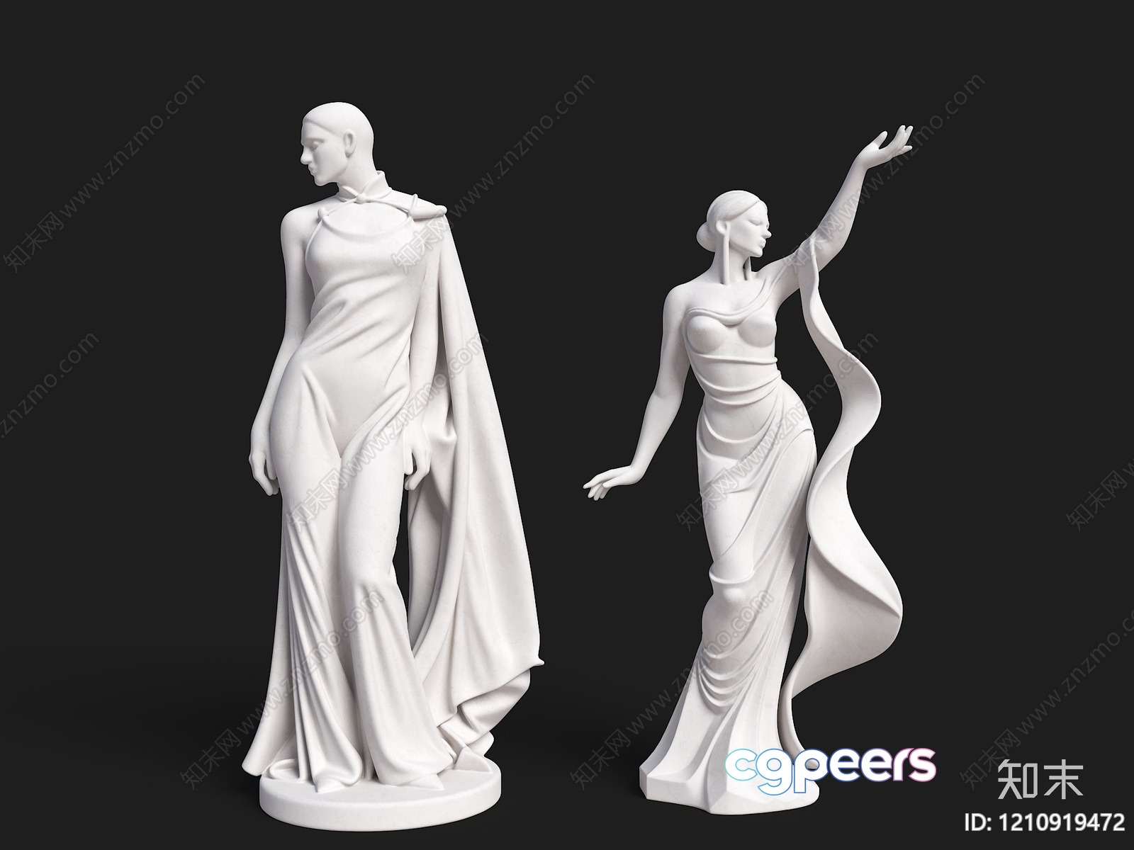 Two Statues Of Women In White Dresses 3D Model - 16418 - VRAY Render