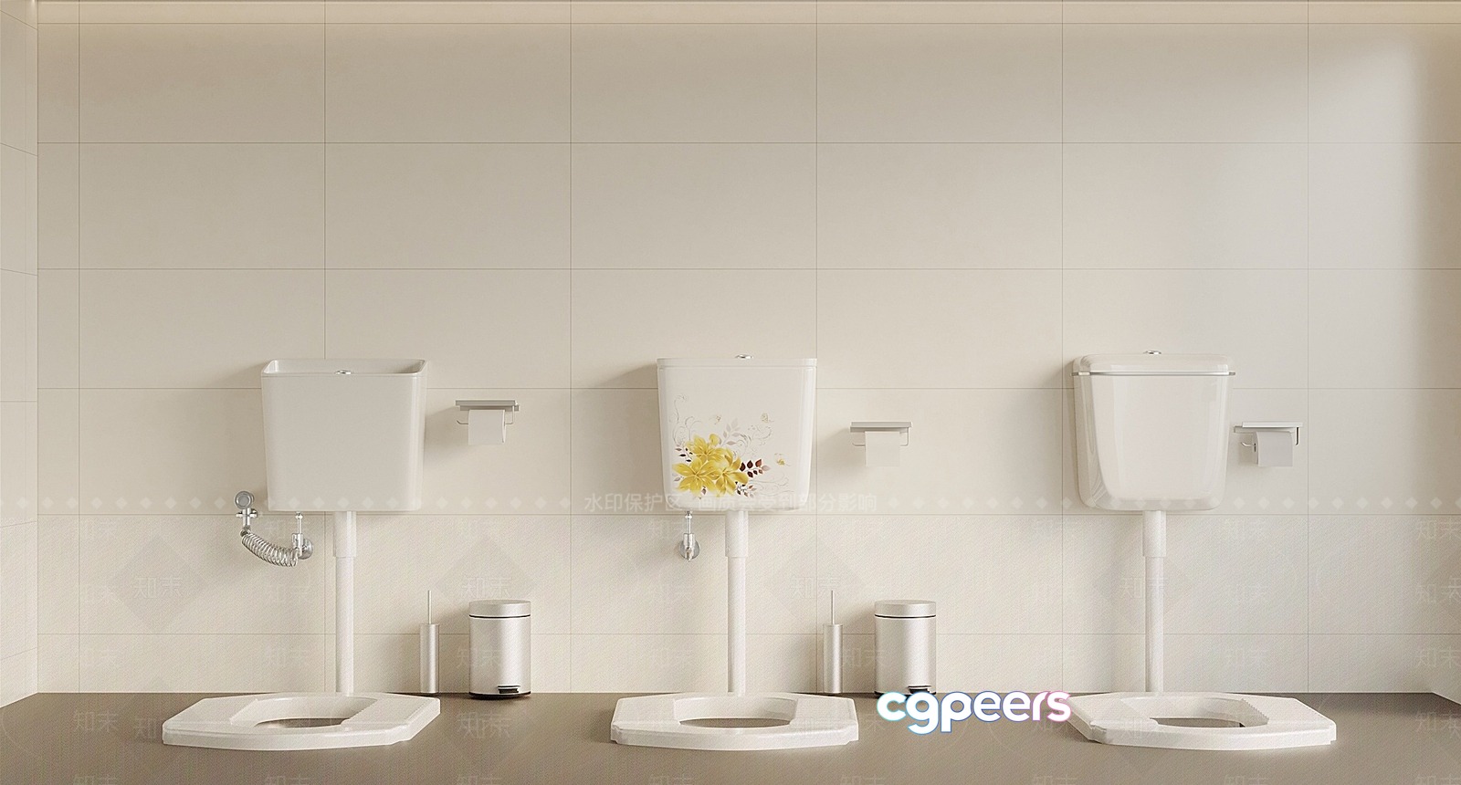 White Bathroom Fixtures 3D Model - 7308 - VRAY Render