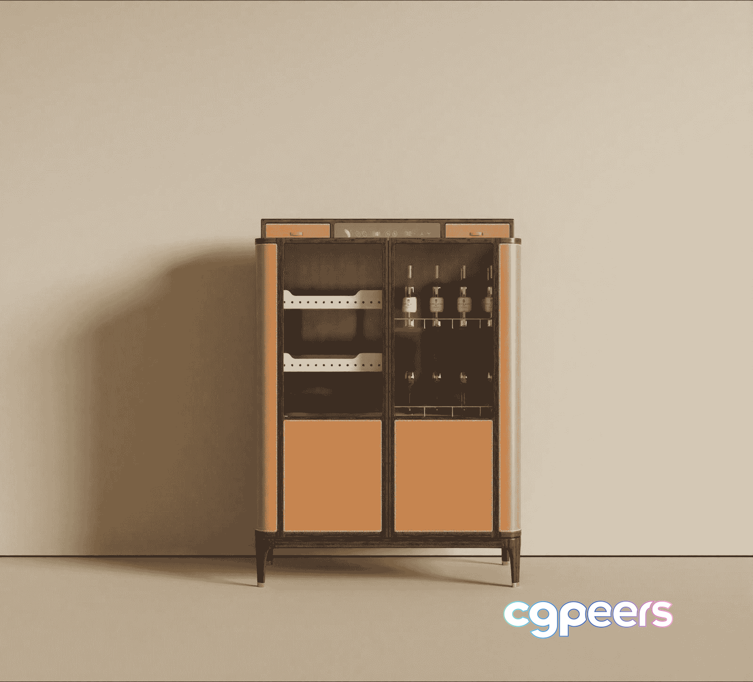 A Cabinet With Shelves And A Wine Rack 3D Model - 14852 - VRAY Render