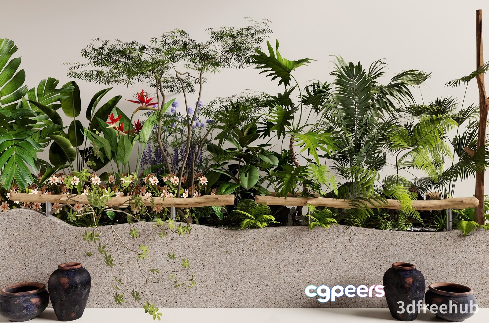 A 3D Rendering Of A Tropical Garden 3D Model - 21540 - VRAY Render