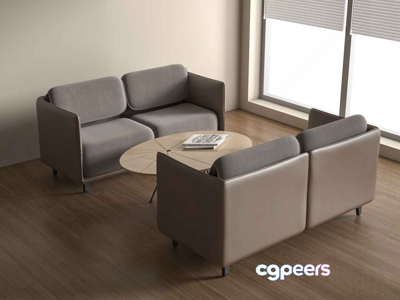 Modern Light Gray Sofa Set 3D Model - 15642 - VRAY Render