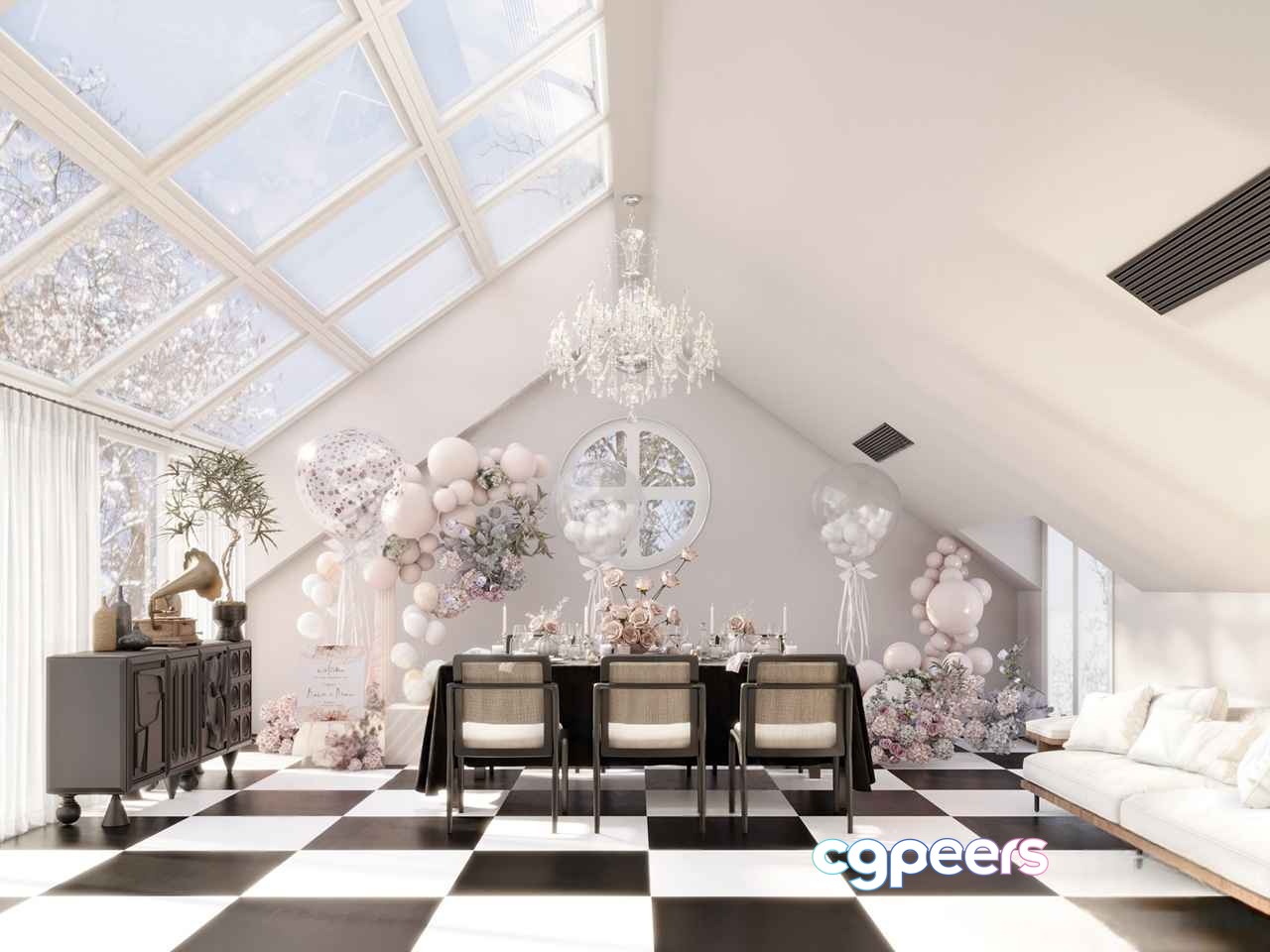 White And Black Checkered Floor 3D Model - 6505 - VRAY Render