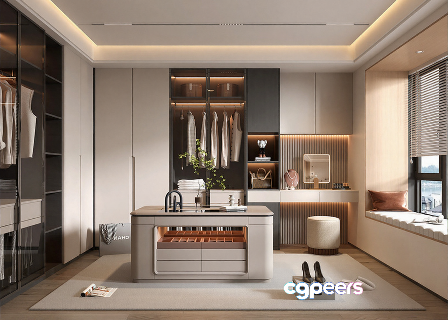 Modern Walk-In Closet 3D Model - 18360 - VRAY Render