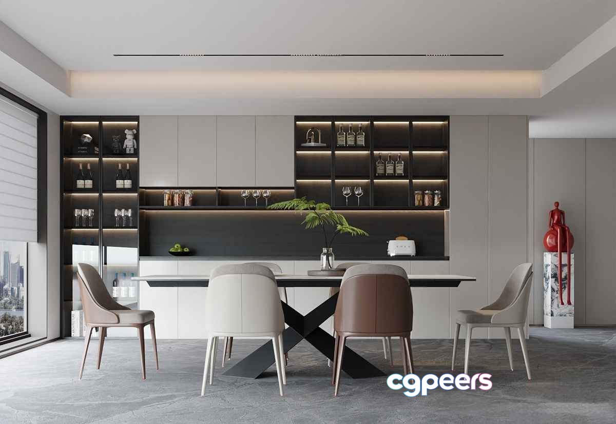 Modern Dining Room 3D Model - 2499 - CORONA Render Modern Dining Room 3D Model - 2499 - CORONA Render