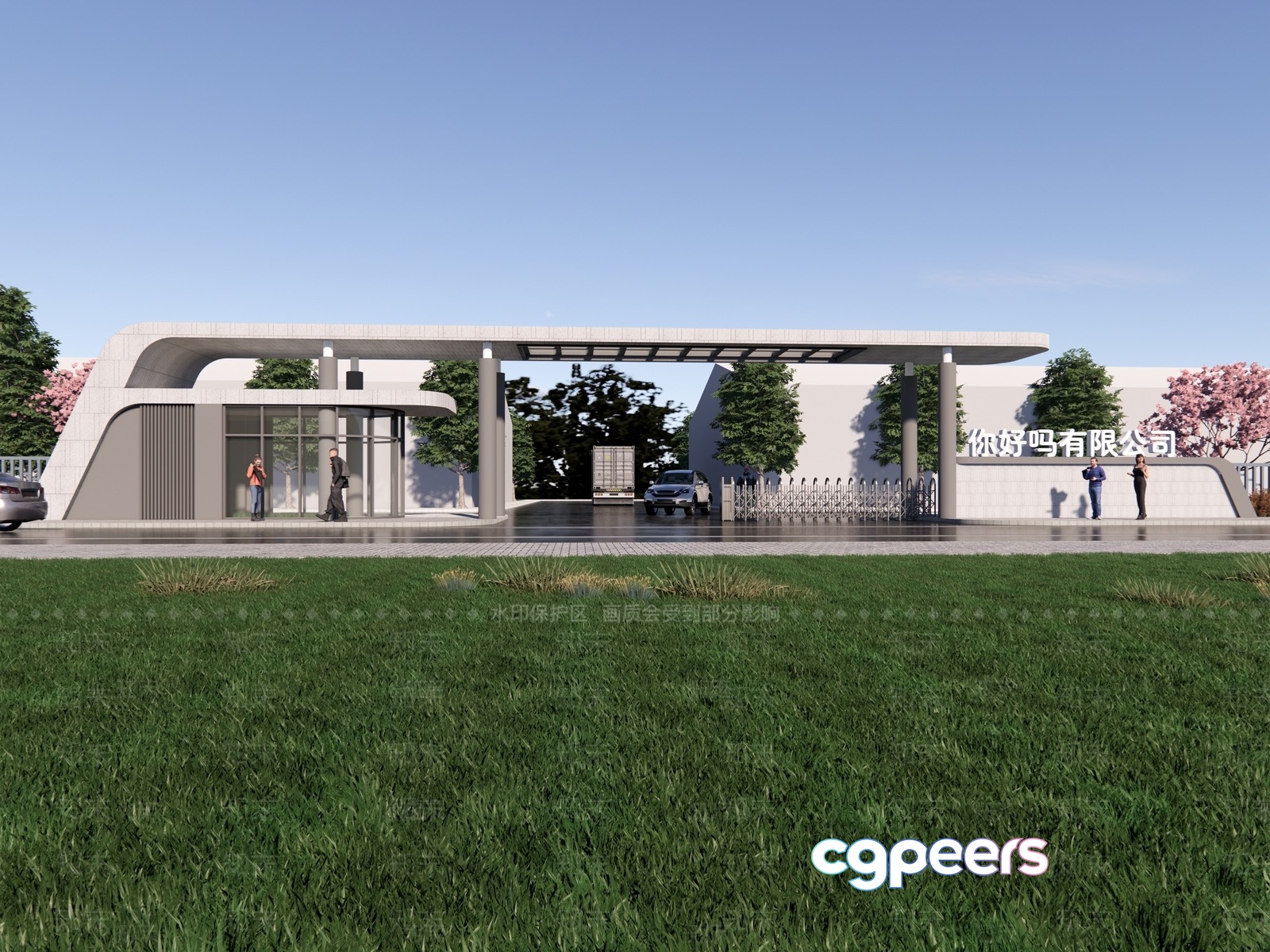 The Main Subject Is A Building With A Large Entrance And People Standing Outside 3D Model - 9497 - VRAY Render