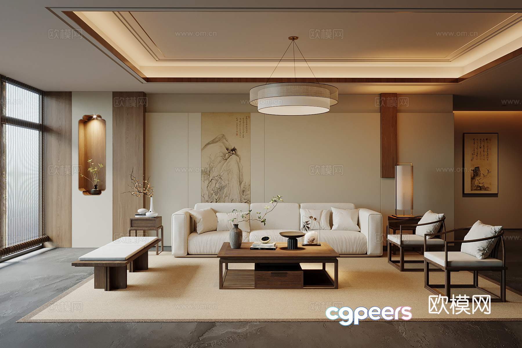 Modern Asian Living Room 3D Model - 17650 - VRAY Render