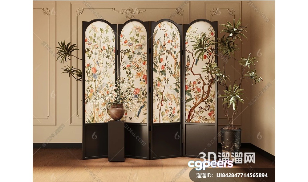 A Room Divider With A Floral Design 3D Model - 8451 - CORONA Render
