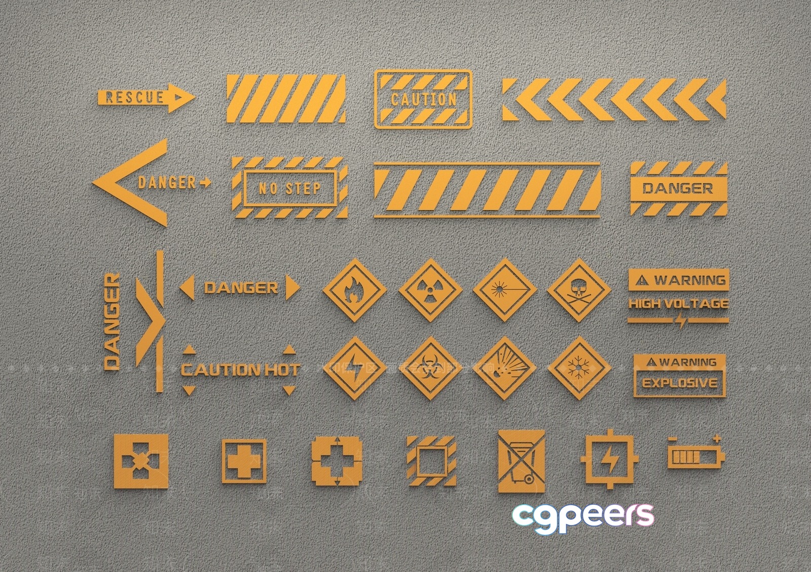 Warning Signs 3D Model - 13688 - VRAY Render
