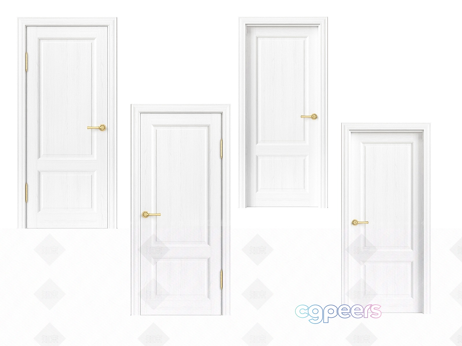 White Doors With Gold Hardware 3D Model - 16596 - VRAY Render
