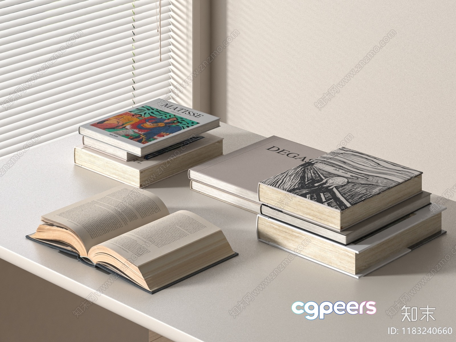 White Table With Books 3D Model - 12481 - VRAY Render