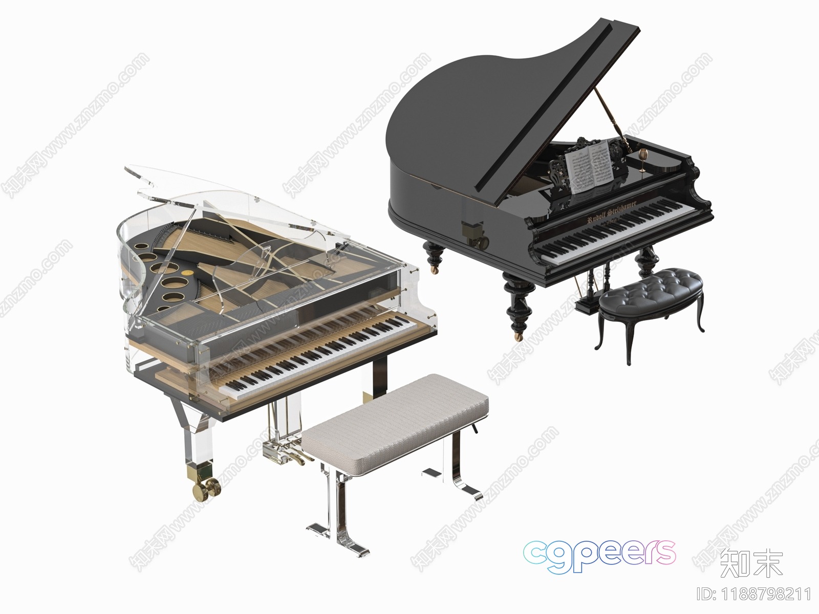 A Black Piano With A White Bench 3D Model - 18793 - VRAY Render A Black Piano With A White Bench 3D Model - 18793 - VRAY Render