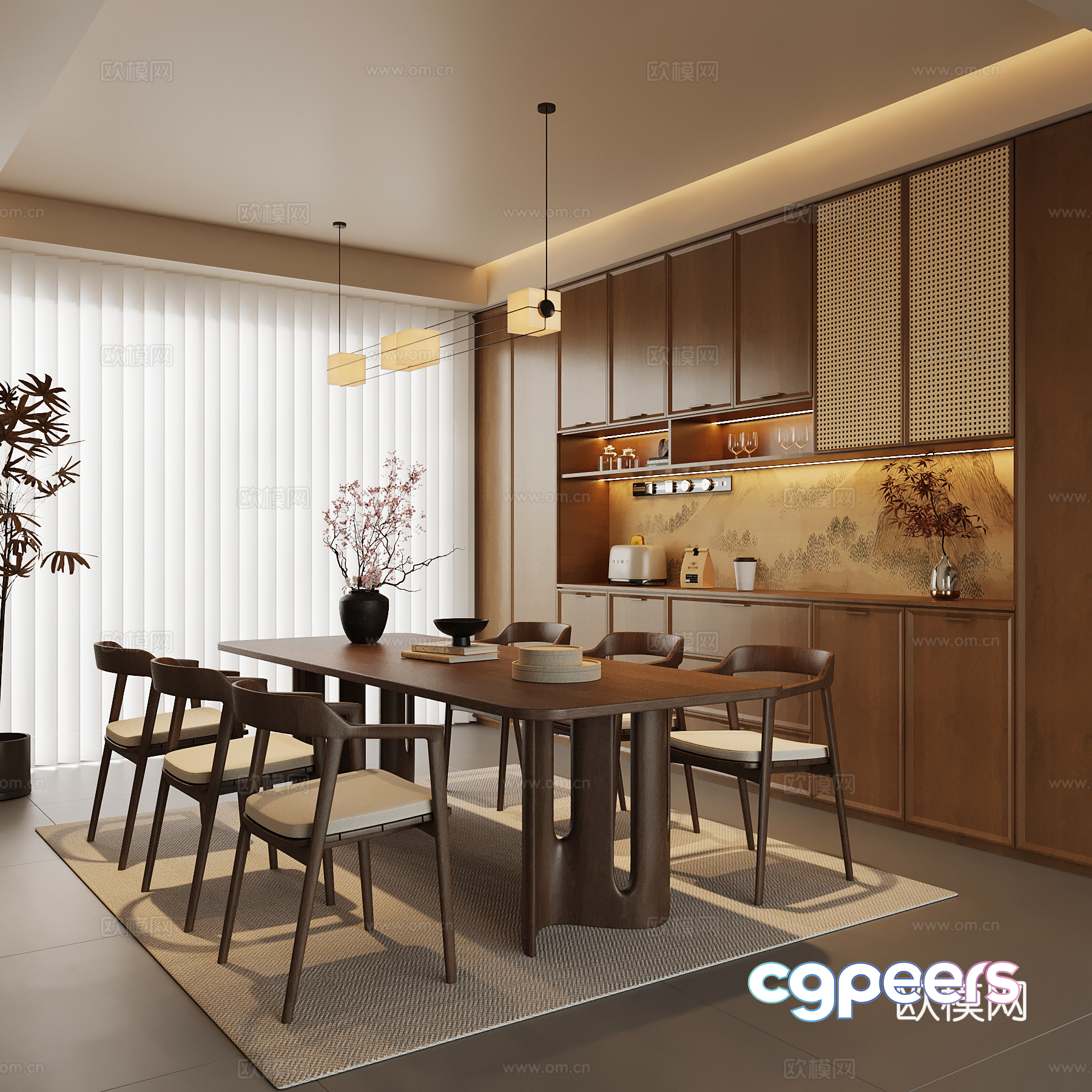 Modern Dining Room 3D Model - 9009 - VRAY Render Modern Dining Room 3D Model - 9009 - VRAY Render