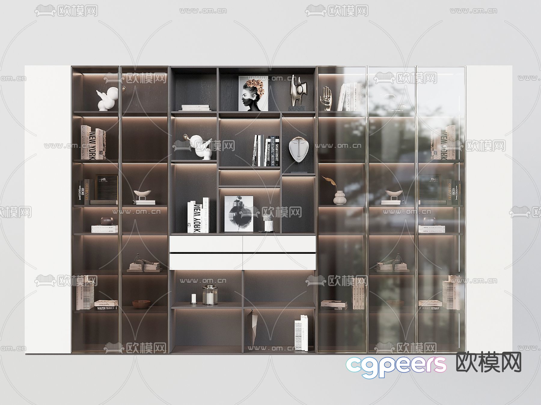Modern Bookshelf 3D Model - 17657 - VRAY Render Modern Bookshelf 3D Model - 17657 - VRAY Render