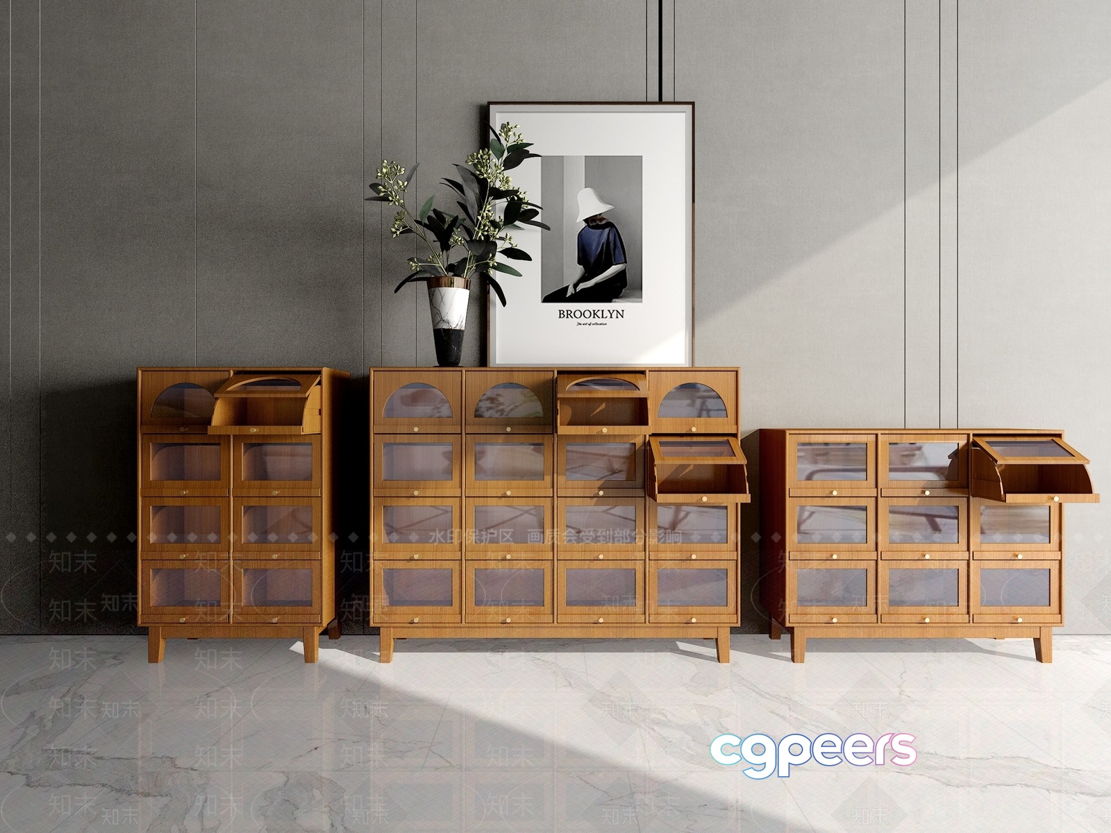 Modern Wooden Storage Units 3D Model - 6215 - VRAY Render