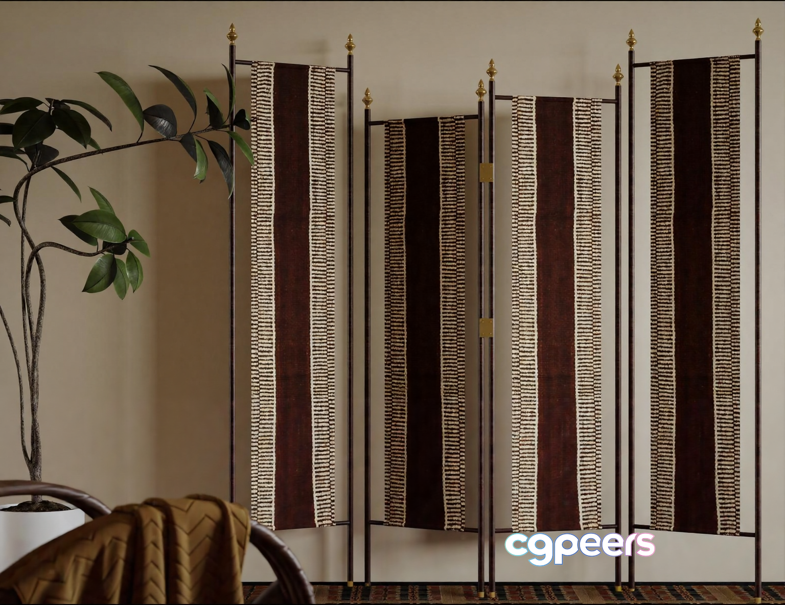 A Room Divider With A Brown And White Pattern 3D Model - 13729 - VRAY Render A Room Divider With A Brown And White Pattern 3D Model - 13729 - VRAY Render