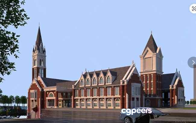 A Church Building With A Steeple 3D Model - 17847 - VRAY Render A Church Building With A Steeple 3D Model - 17847 - VRAY Render