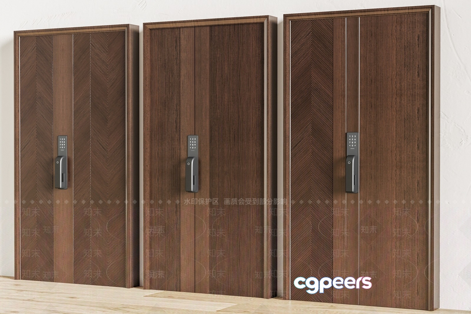 Three Wooden Doors With Electronic Locks 3D Model - 9985 - VRAY Render