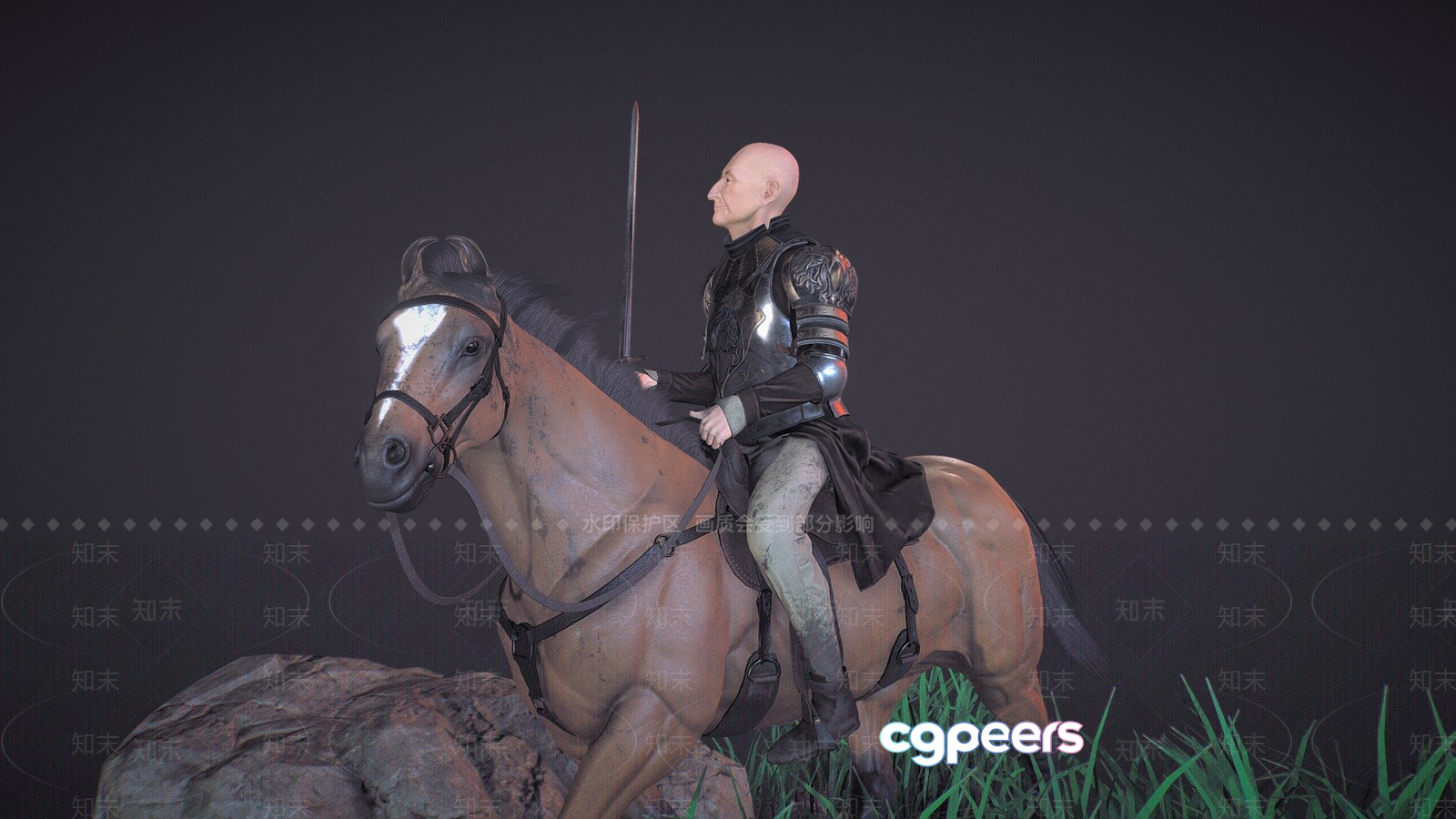 A Bald Man In Armor Riding A Brown Horse 3D Model - 7862 - VRAY Render A Bald Man In Armor Riding A Brown Horse 3D Model - 7862 - VRAY Render