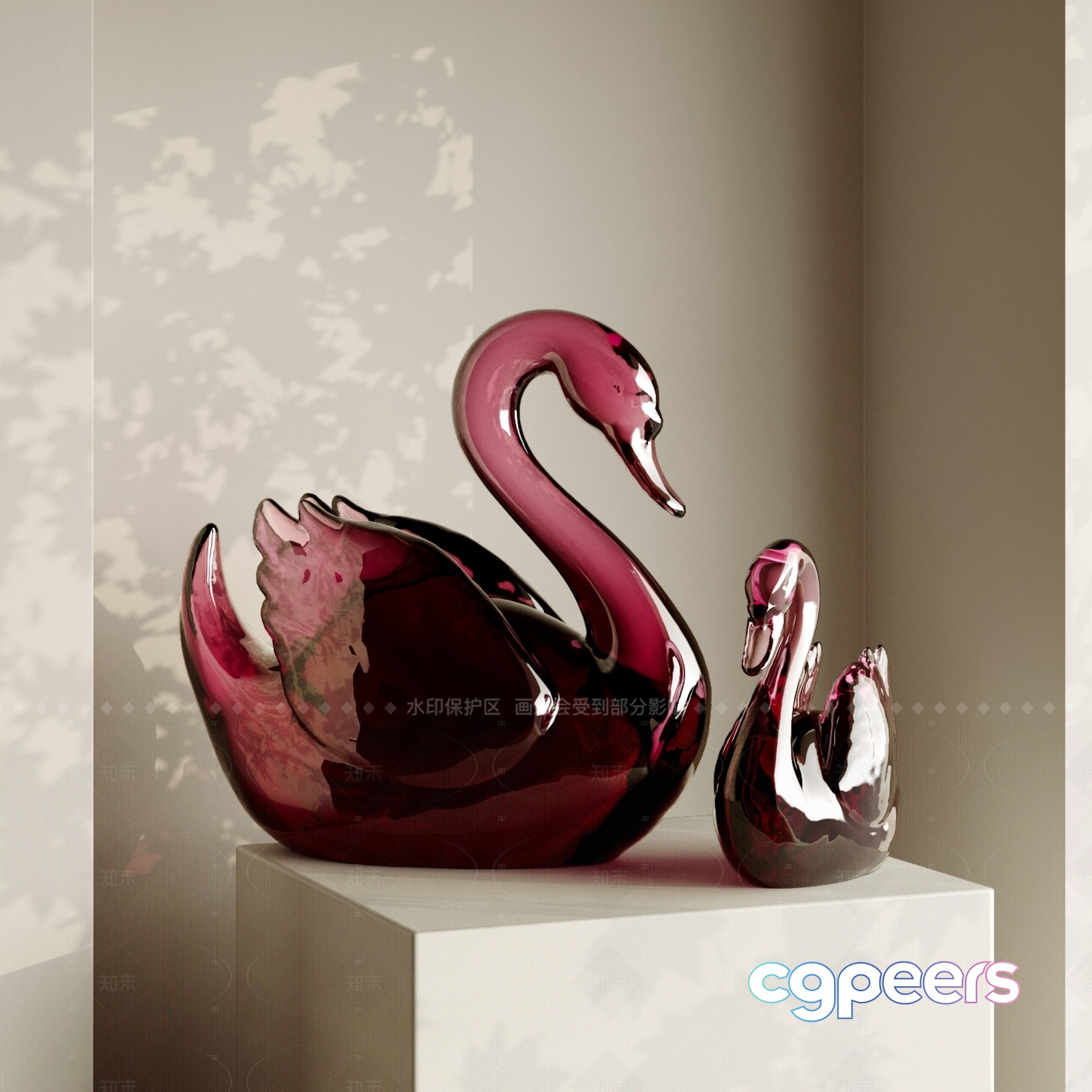 Two Glass Swans 3D Model - 21137 - VRAY Render Two Glass Swans 3D Model - 21137 - VRAY Render