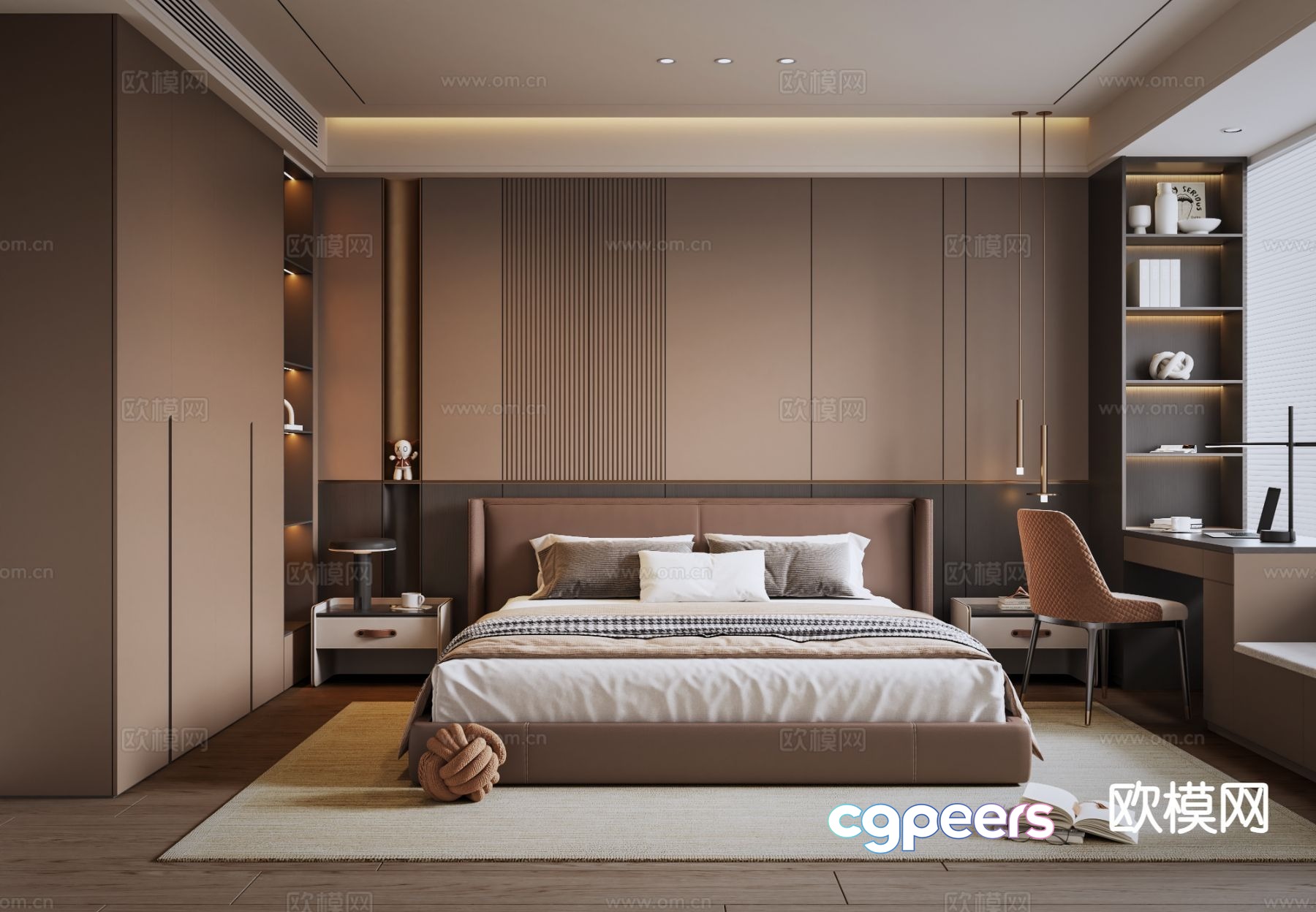 Modern Brown Bedroom 3D Model - 2208 - VRAY Render