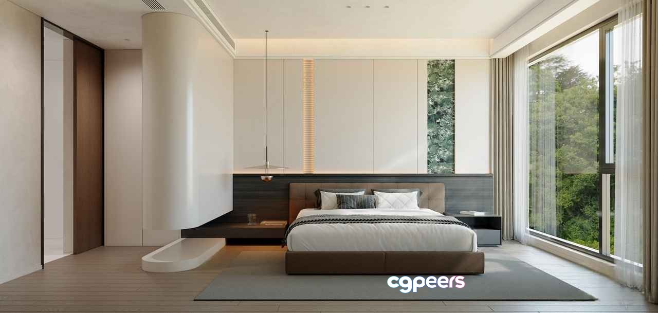 Modern Minimalist Bedroom 3D Model - 2957 - VRAY Render