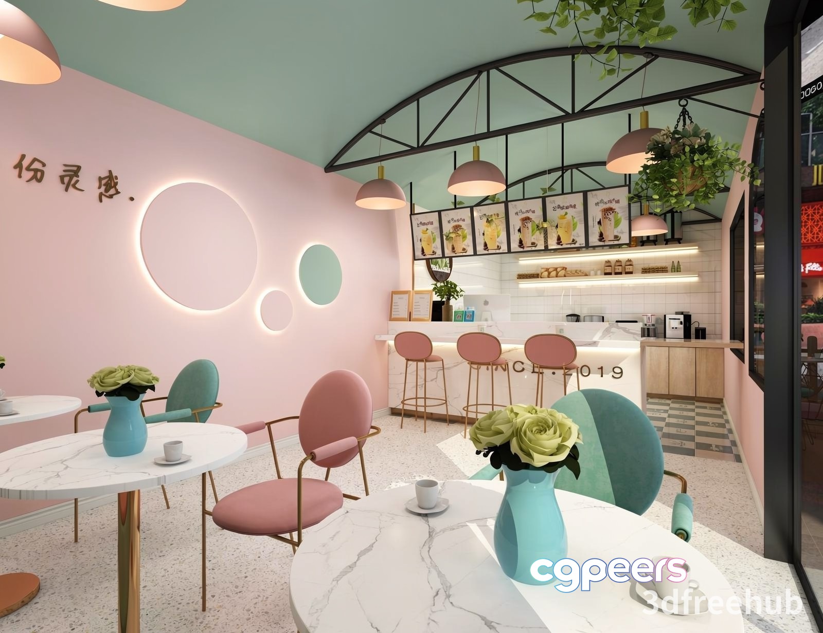 Pastel-Colored Cafe Interior 3D Model - 14186 - VRAY Render