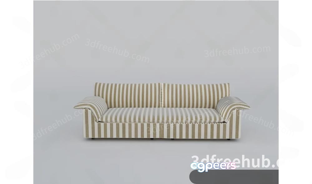 Beige And White Striped Couch 3D Model - 19426 - VRAY Render
