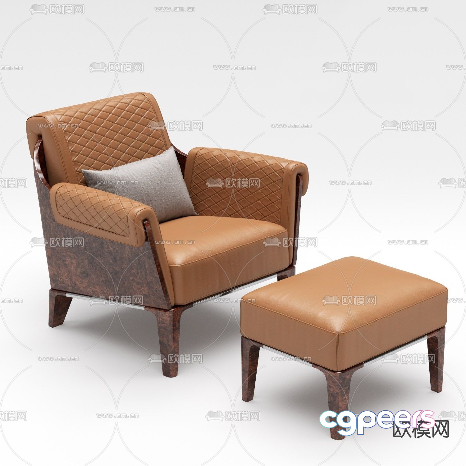 A Brown Leather Armchair 3D Model - 14685 - VRAY Render