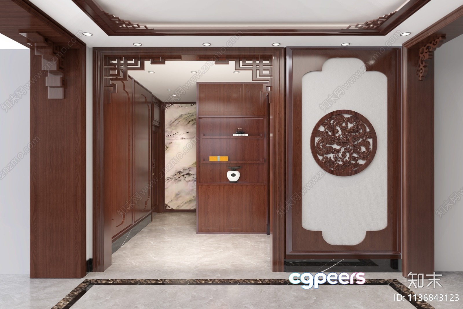 Modern Chinese-Style Interior Design 3D Model - 9028 - VRAY Render