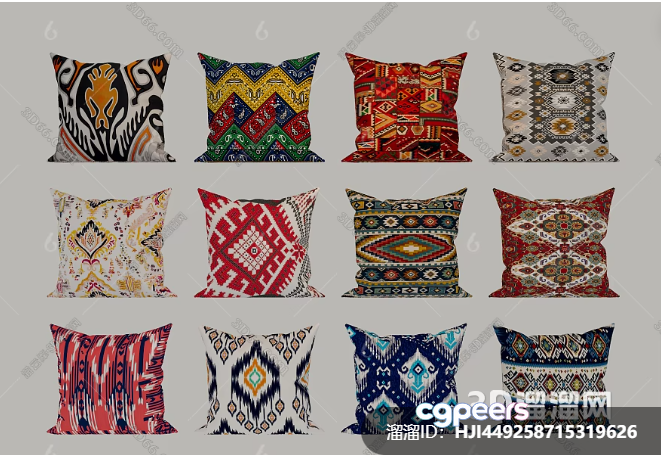 Throw Pillows With Various Patterns 3D Model - 16150 - CORONA Render