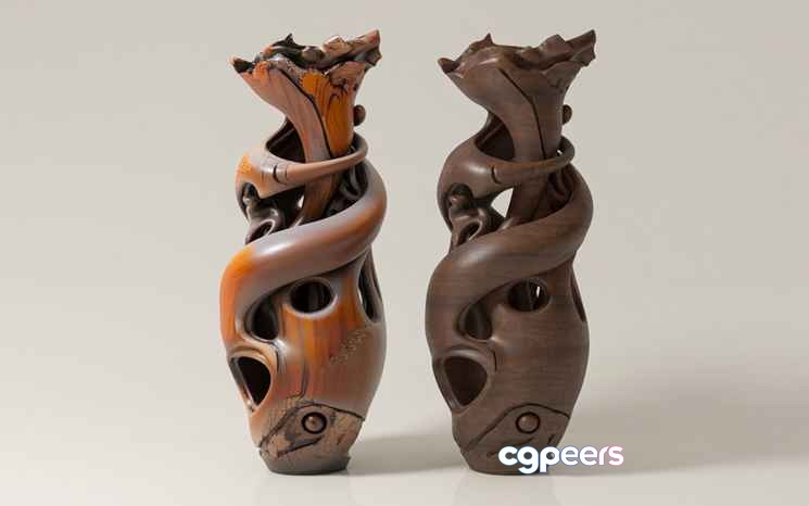 Abstract Wooden Vases 3D Model - 12389 - VRAY Render