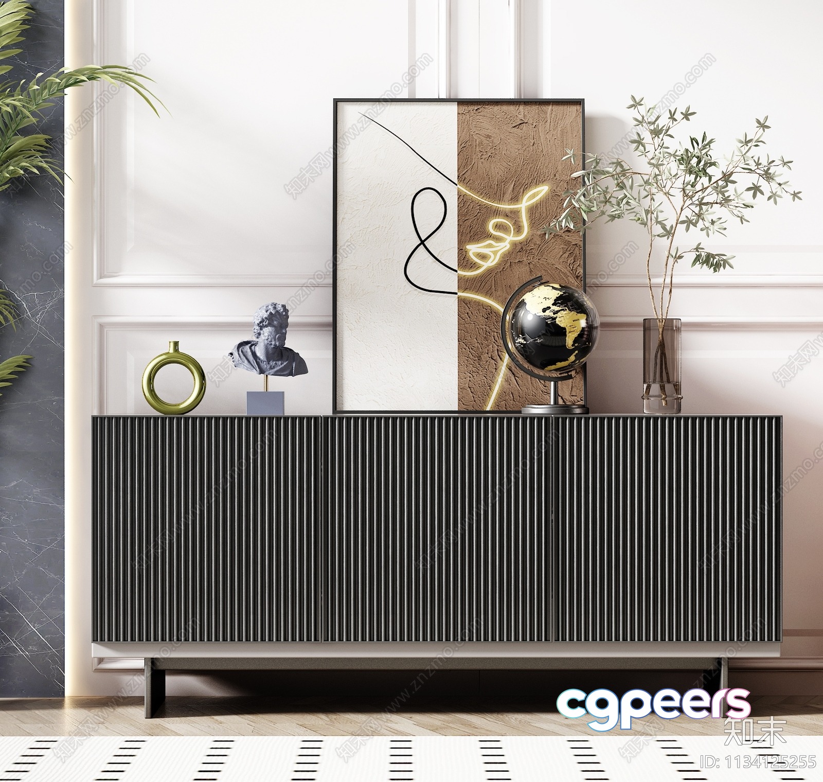 Modern Black Credenza 3D Model - 1021 - VRAY Render