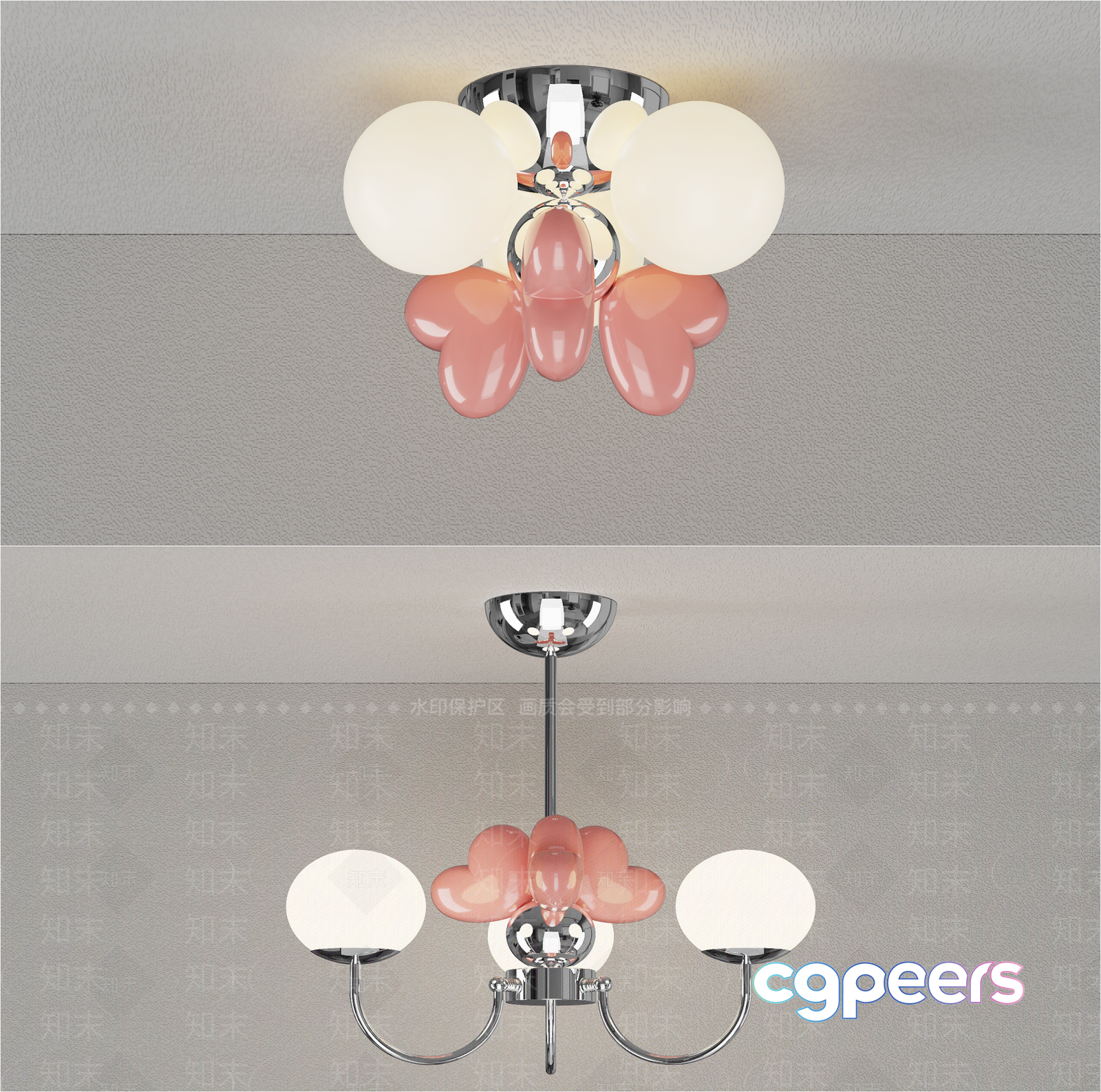 The Main Subject Is A Pink And White Light Fixture 3D Model - 16956 - VRAY Render
